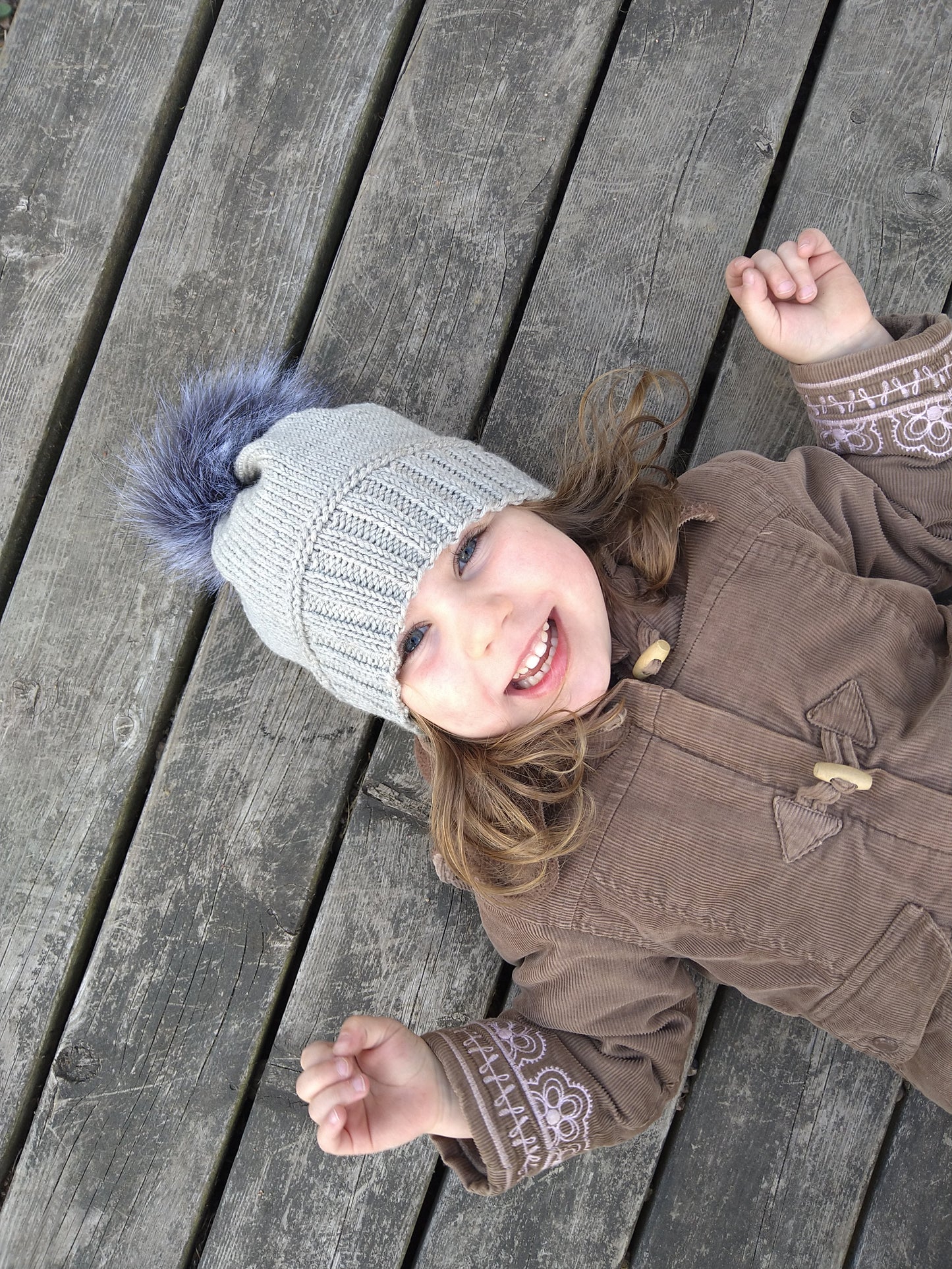 Gray Knitted Hat with Pom Pom