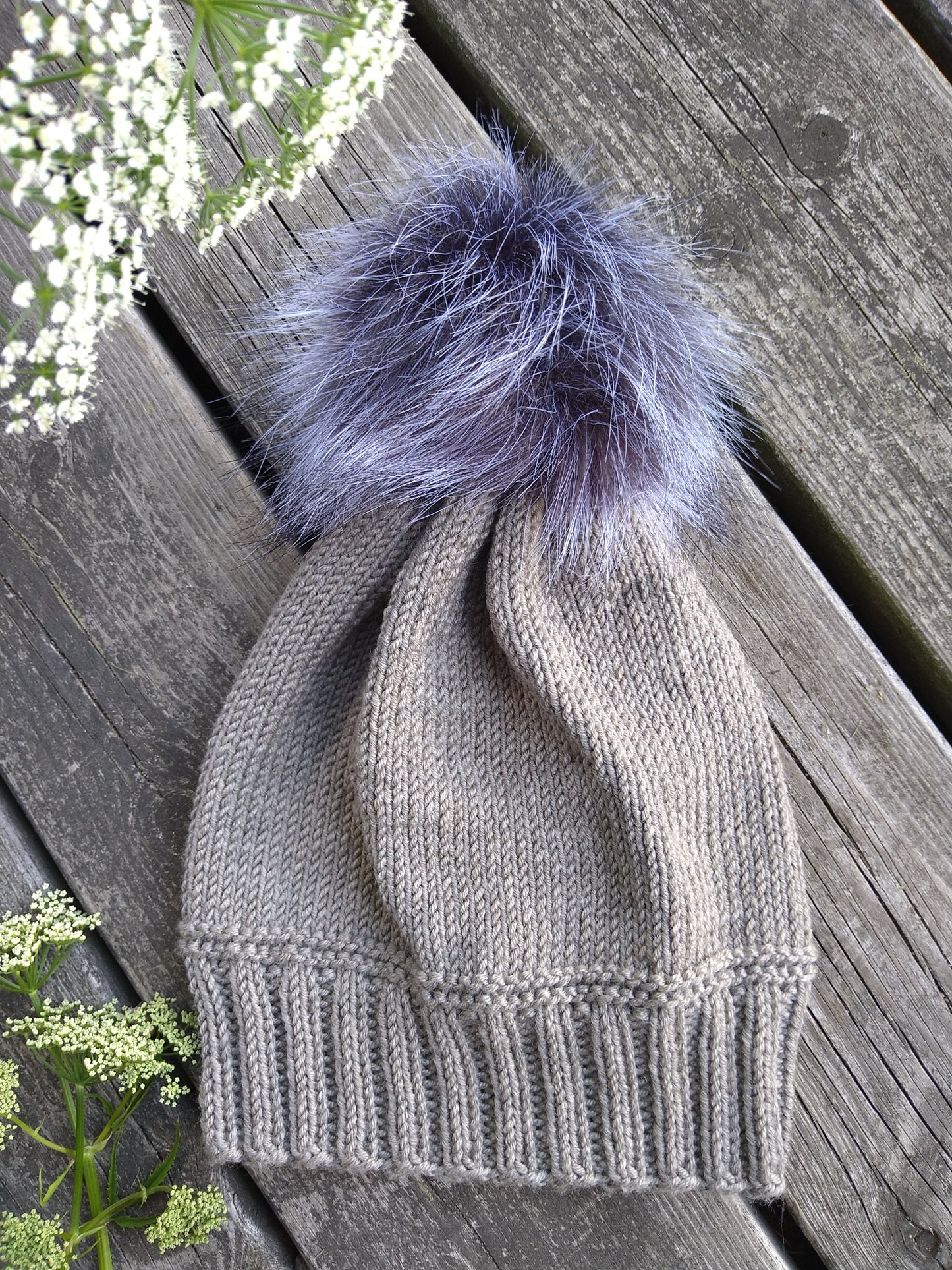 Light Brown Knitted Hat with Pom Pom