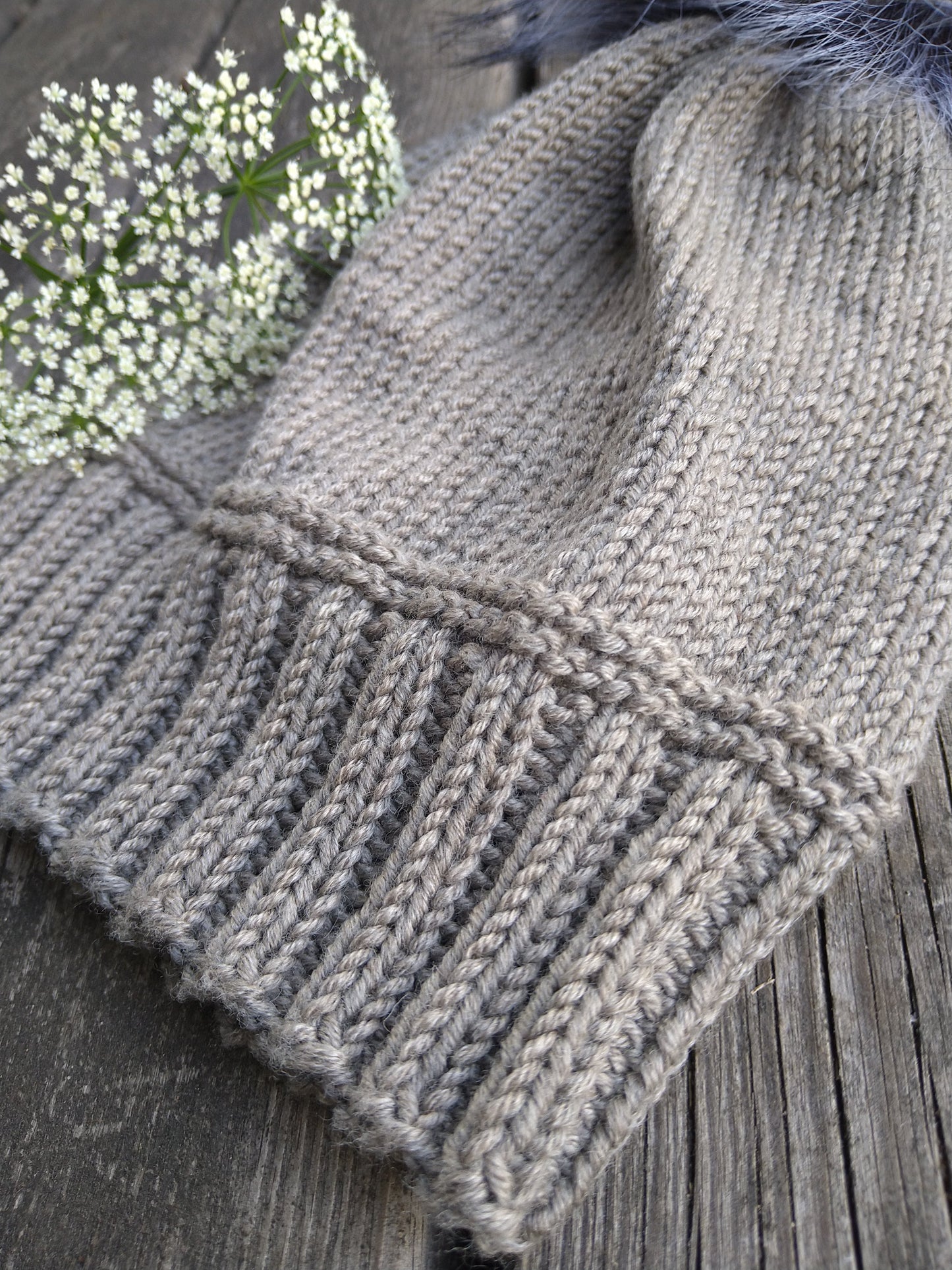 Light Brown Knitted Hat with Pom Pom