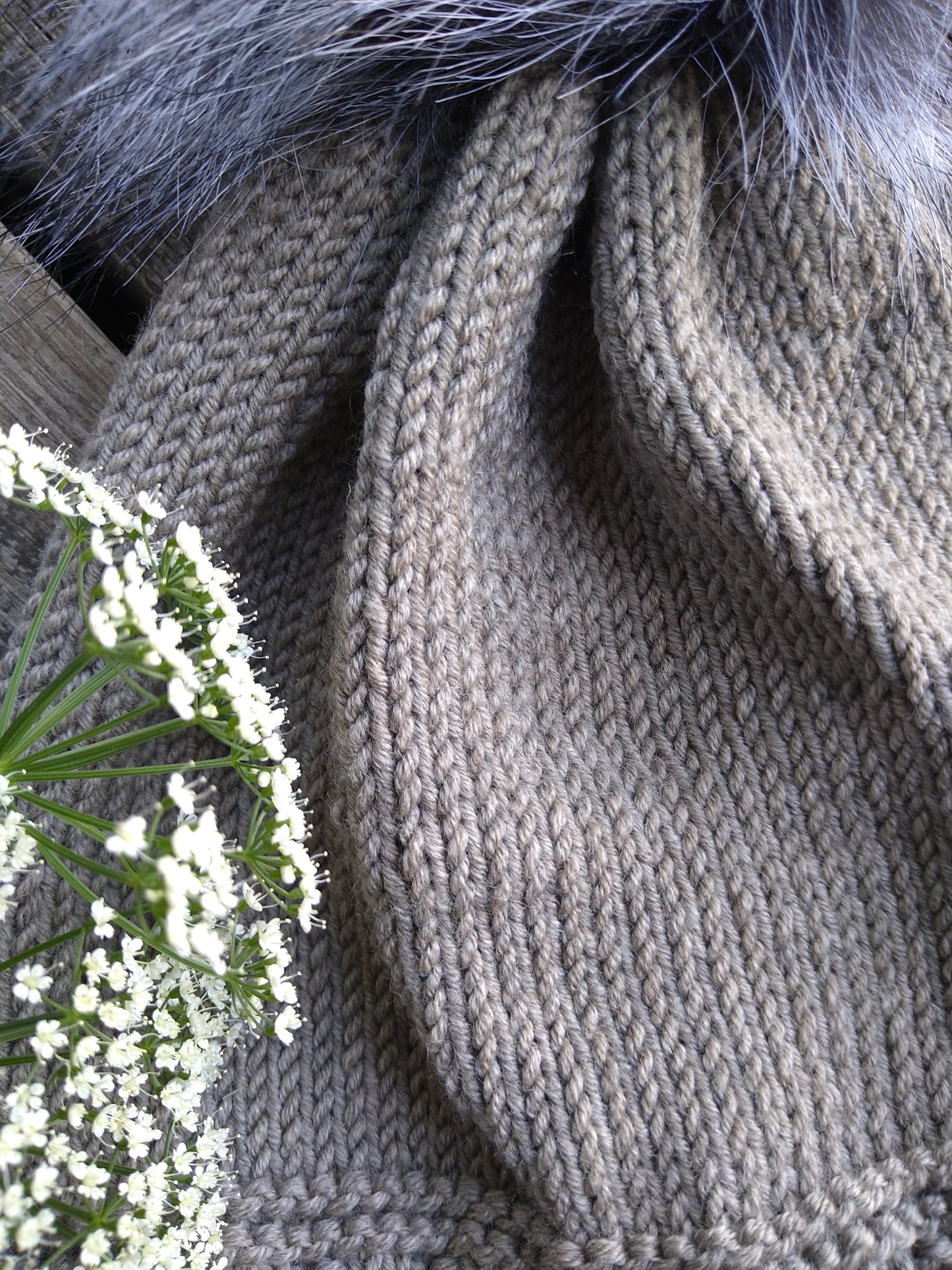 Light Brown Knitted Hat with Pom Pom