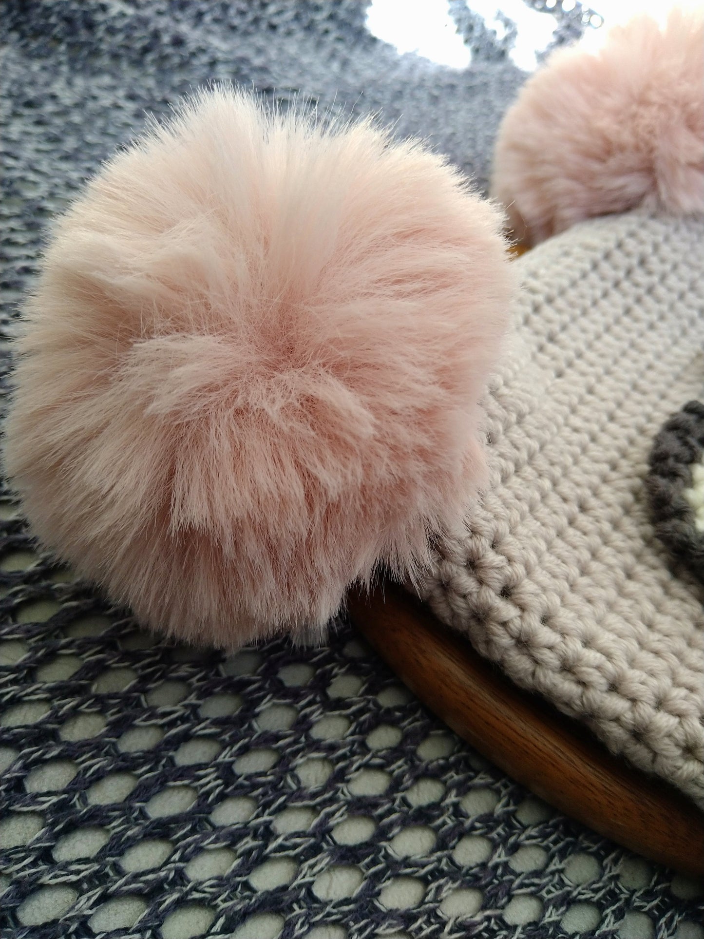 Rustic Owl Baby Hat with Pompoms