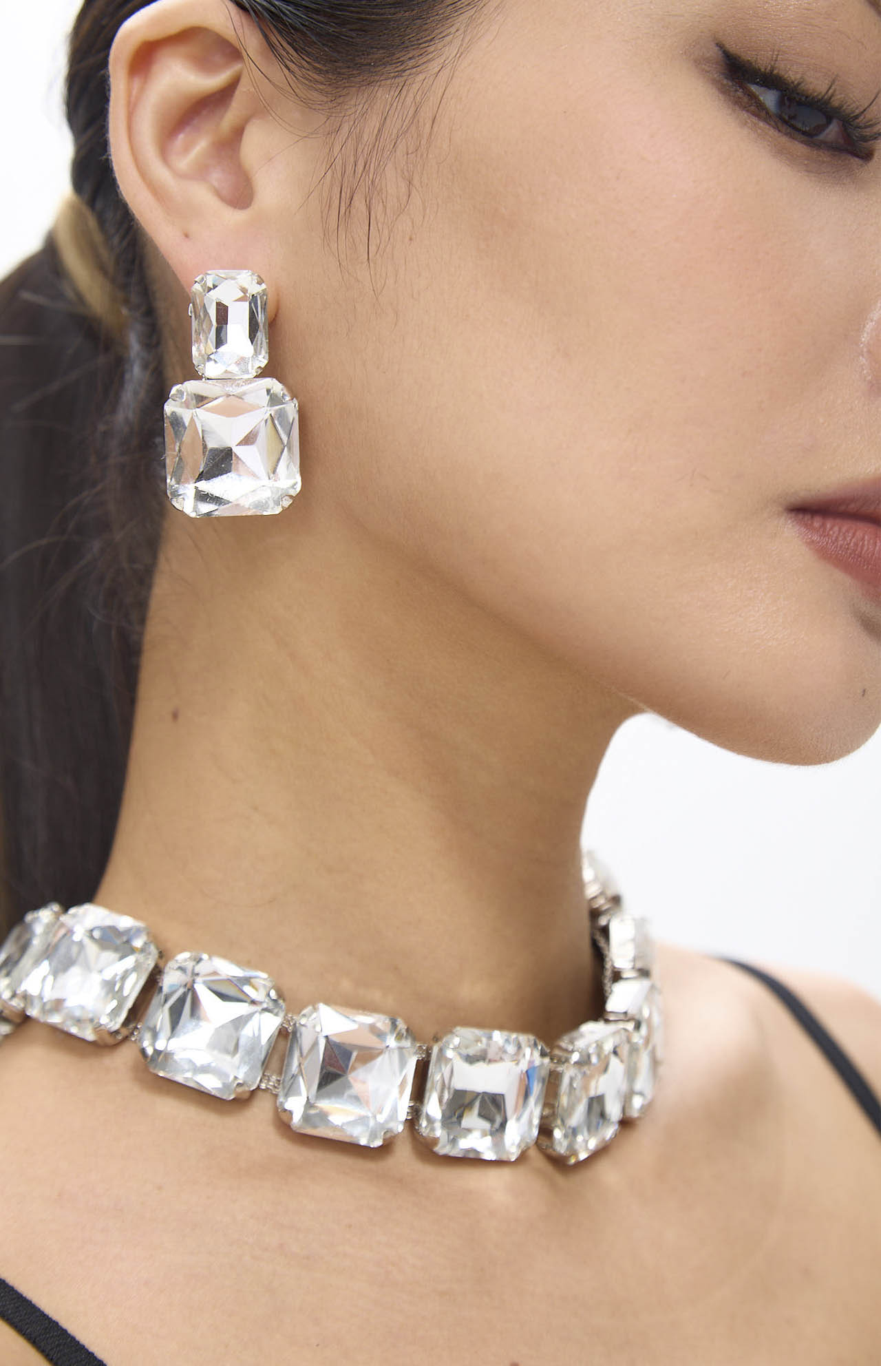 Diamante Crystal Necklace and Earring Set in White