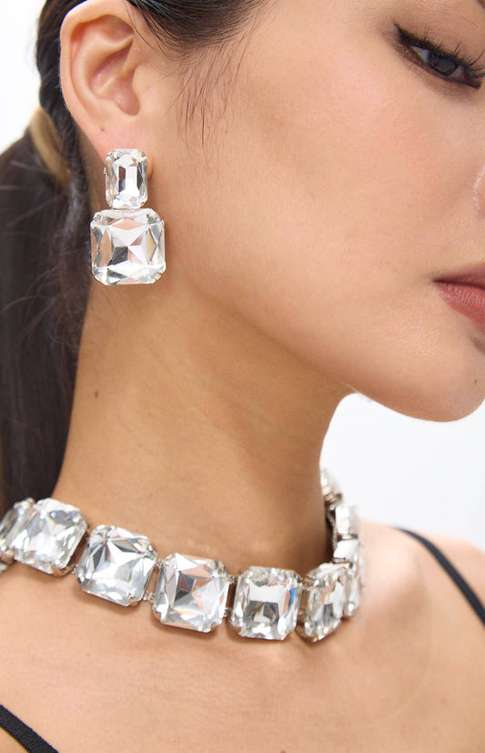 Diamante Crystal Necklace and Earring Set in White