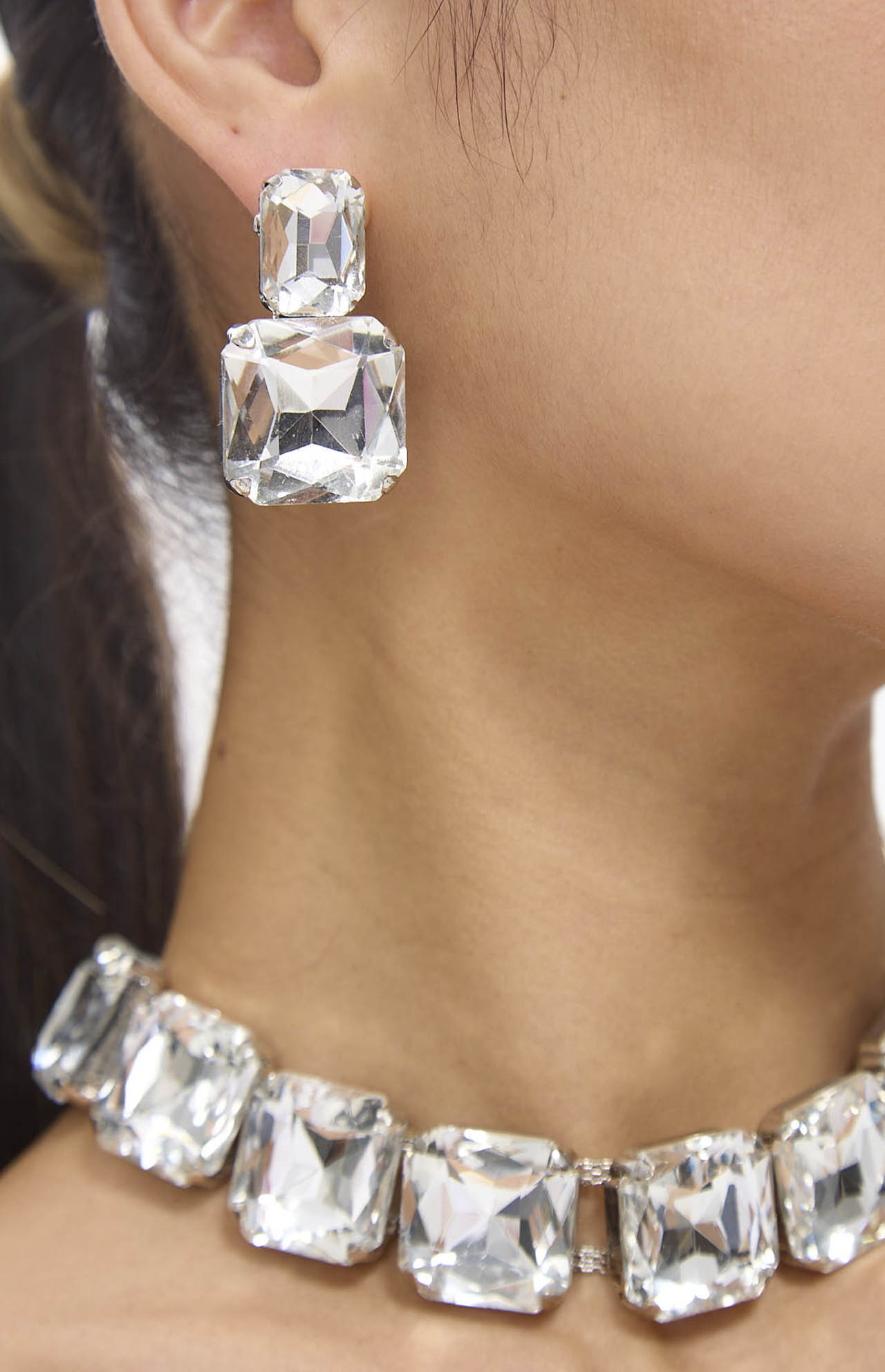 Diamante Crystal Necklace and Earring Set in White