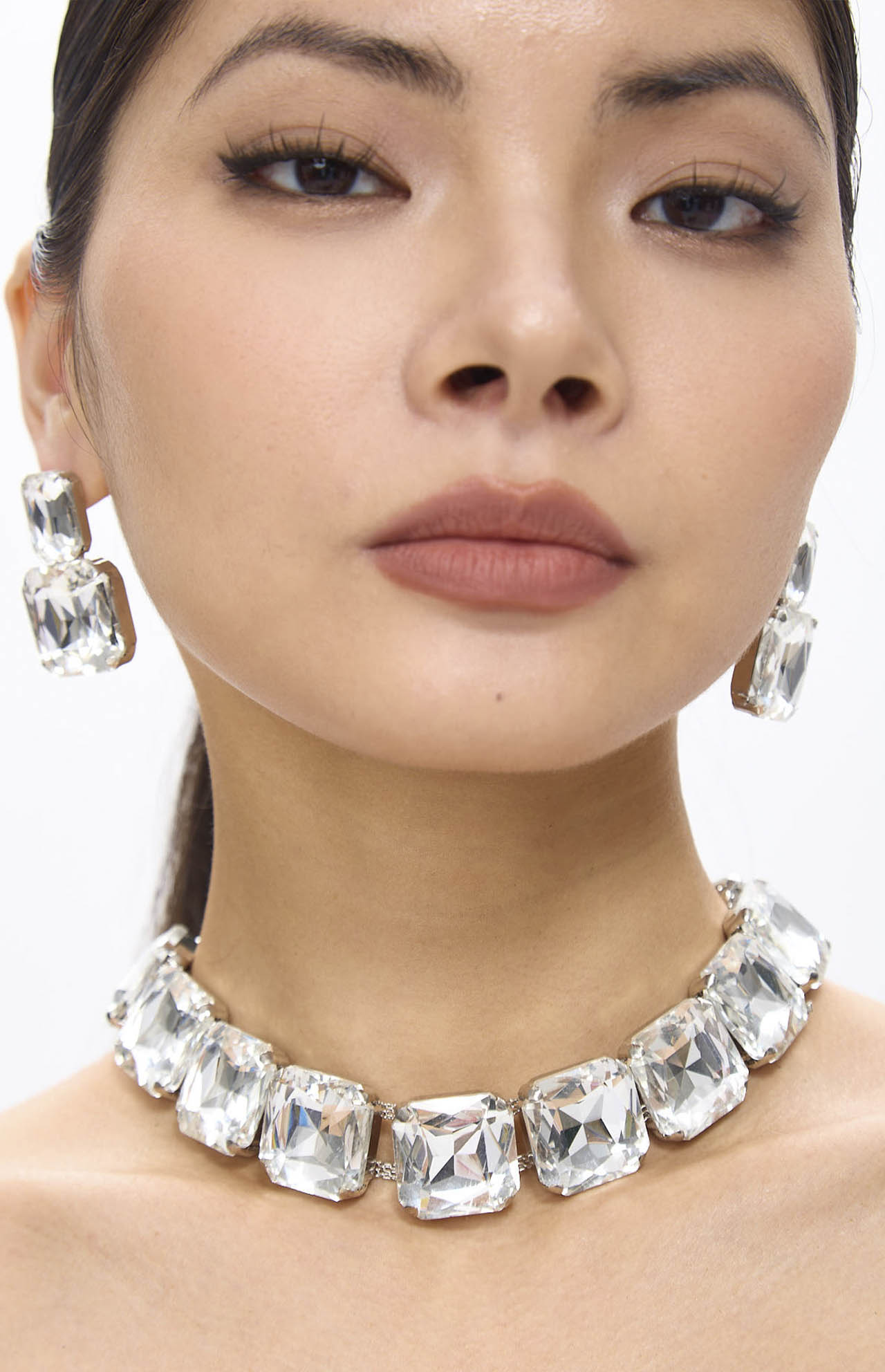 Diamante Crystal Necklace and Earring Set in White