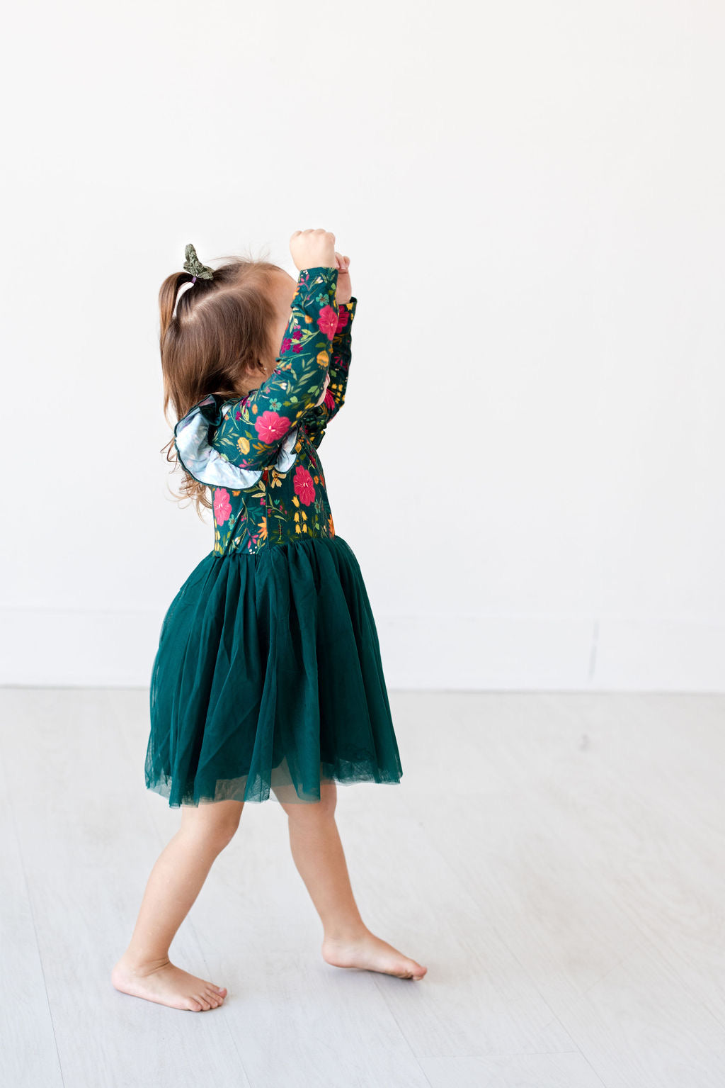 Moody Flowers Long Sleeve Tulle Dress