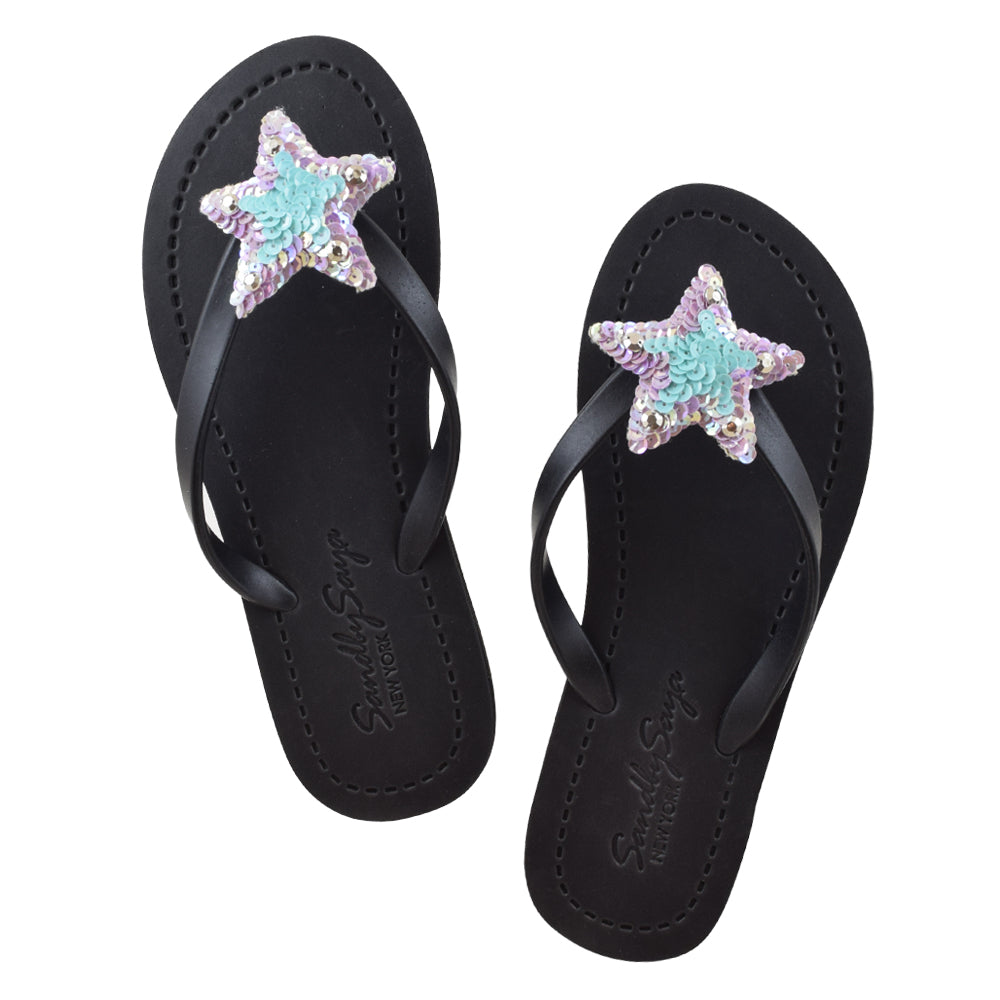 Hamptons Blue Star Charm Flip Flops – Elegant Embellished Sandals for Big Kids