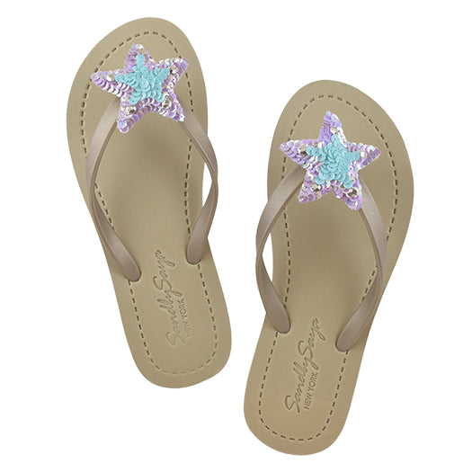 Hamptons Blue Star Charm Flip Flops – Elegant Embellished Sandals for Big Kids