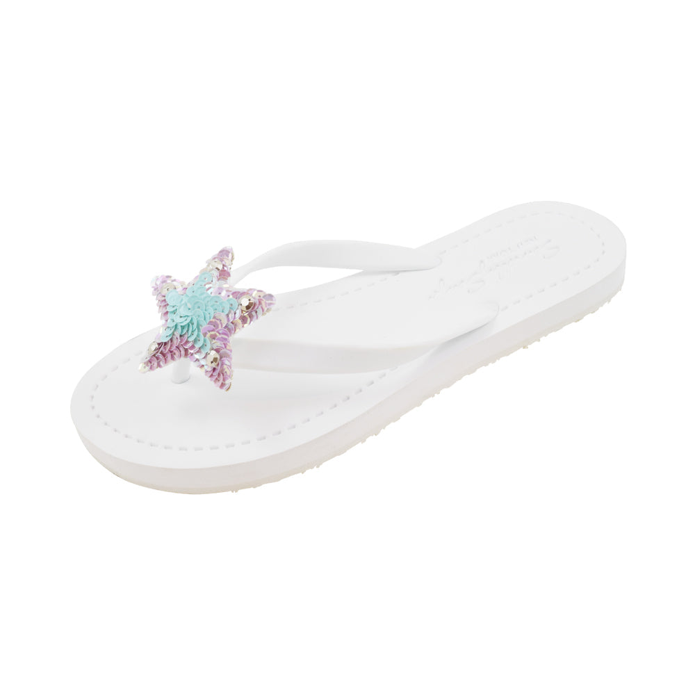 Hamptons Blue Star Charm Flip Flops – Elegant Embellished Sandals for Big Kids