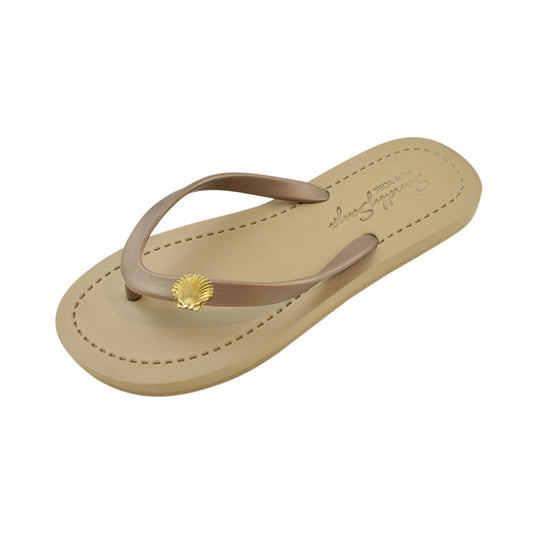 Gold Shell Charm Studded Women’s Flat Flip Flop Sandals