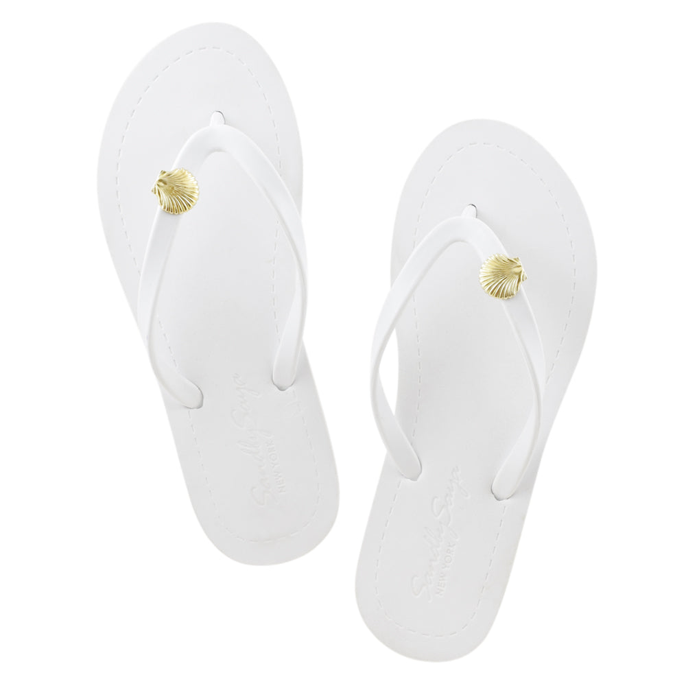 Girls Big Kids Gold Flip Flops with Studded Shell Charm Sandals