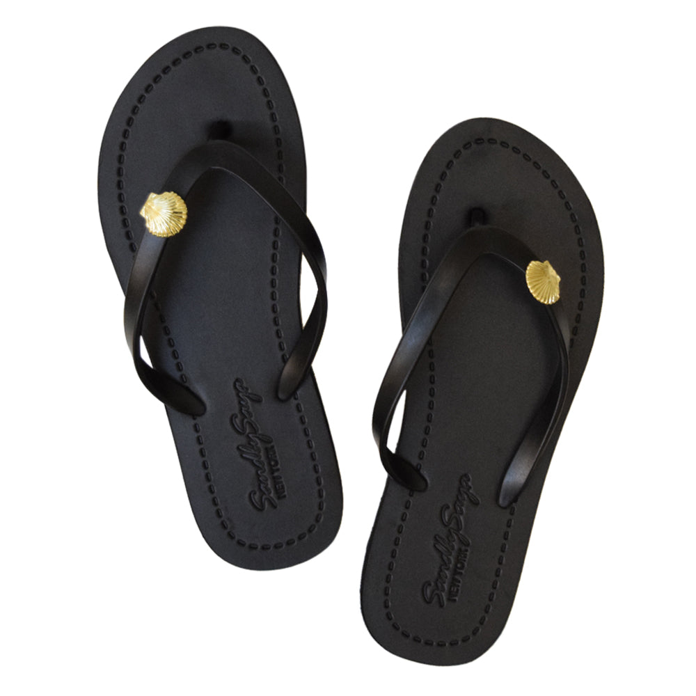 Gold Shell Charm Studded Women’s Flat Flip Flop Sandals