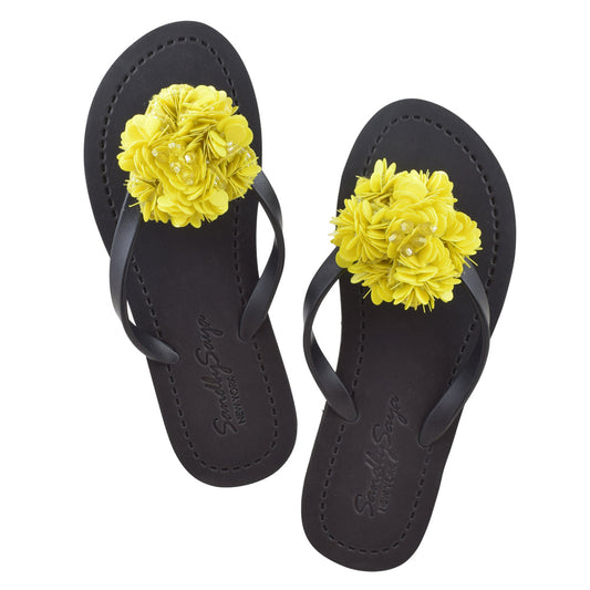 Noho Yellow Flower Sequin Embroidered Flat Sandals
