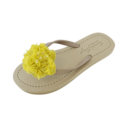 Noho Yellow Flower Sequin Embroidered Flat Sandals