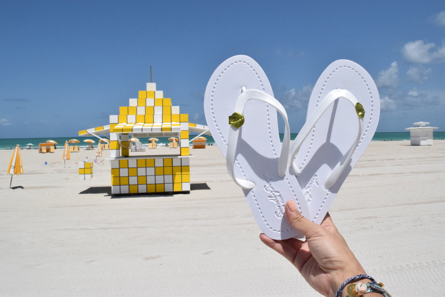 Gold Shell Charm Studded Women’s Flat Flip Flop Sandals