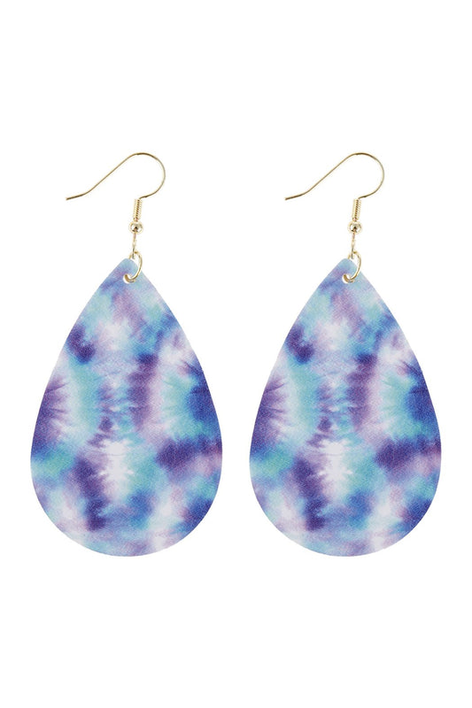 Abstract Blue Violet Leather Teardrop Hook Earrings