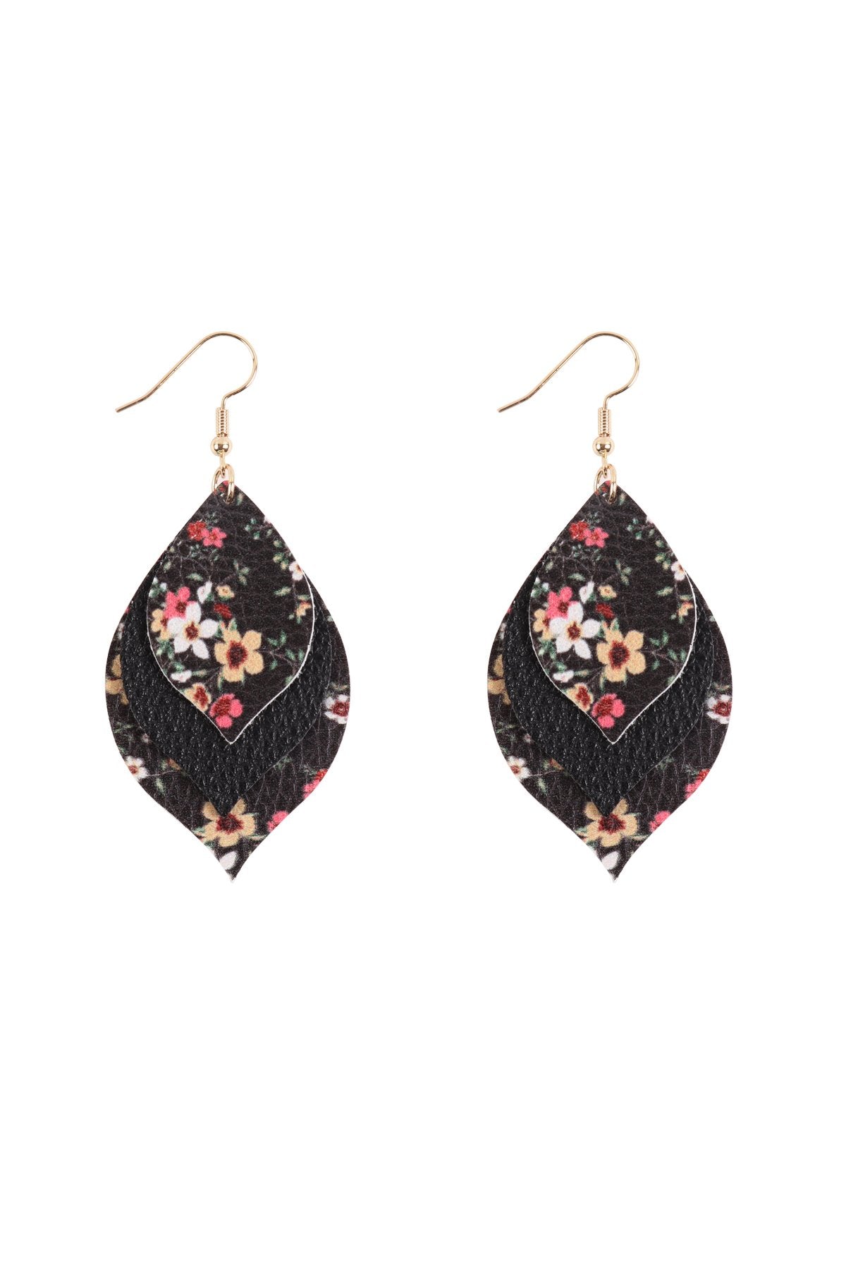 Floral Leather Marquise Drop Earrings