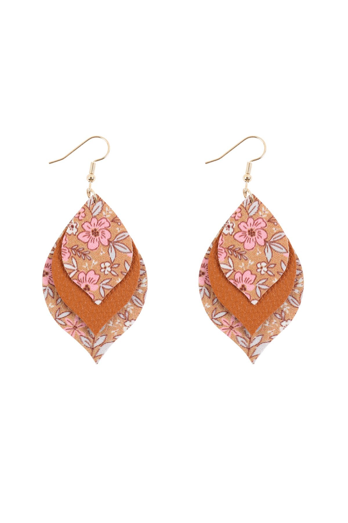 Floral Leather Marquise Drop Earrings