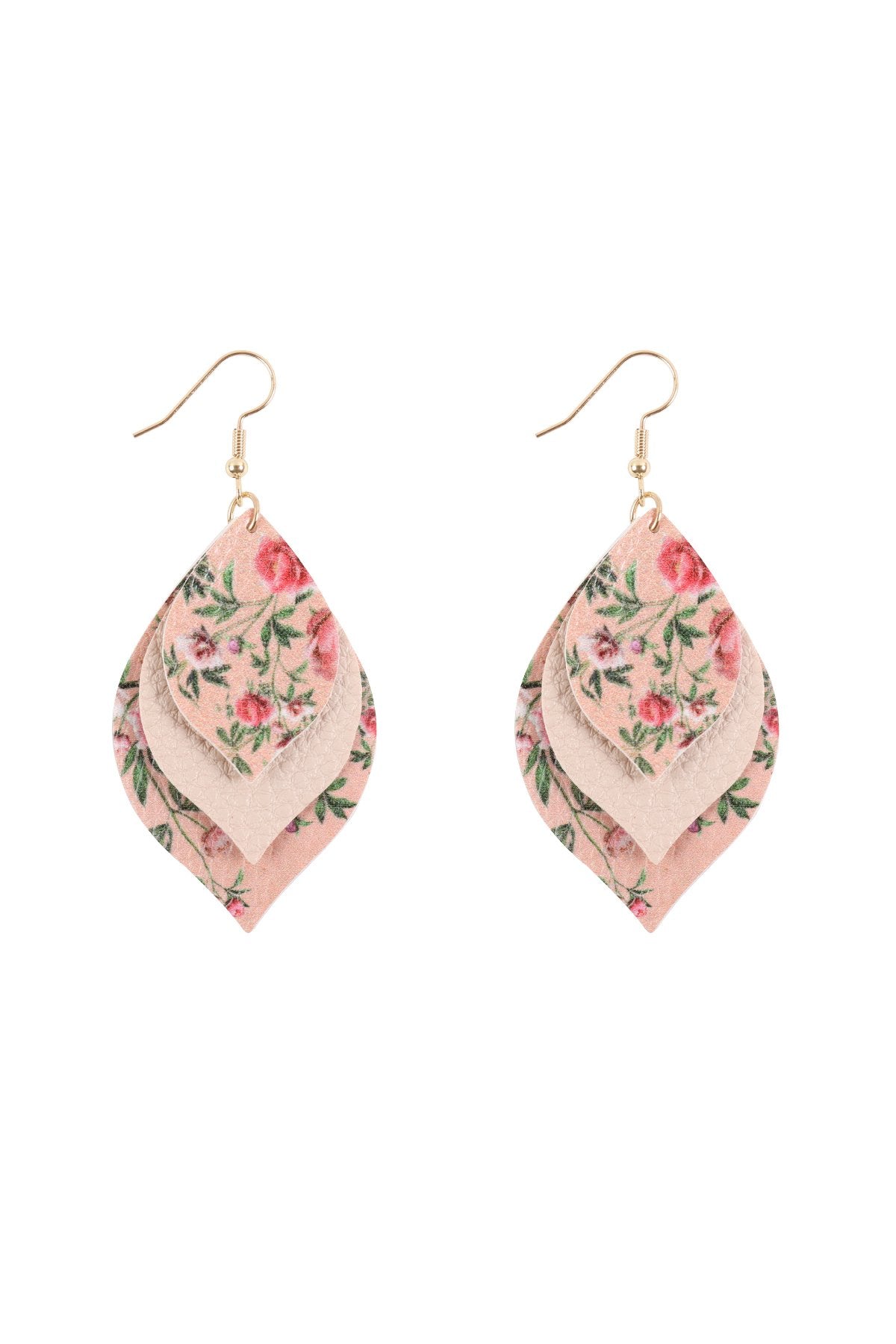 Floral Leather Marquise Drop Earrings