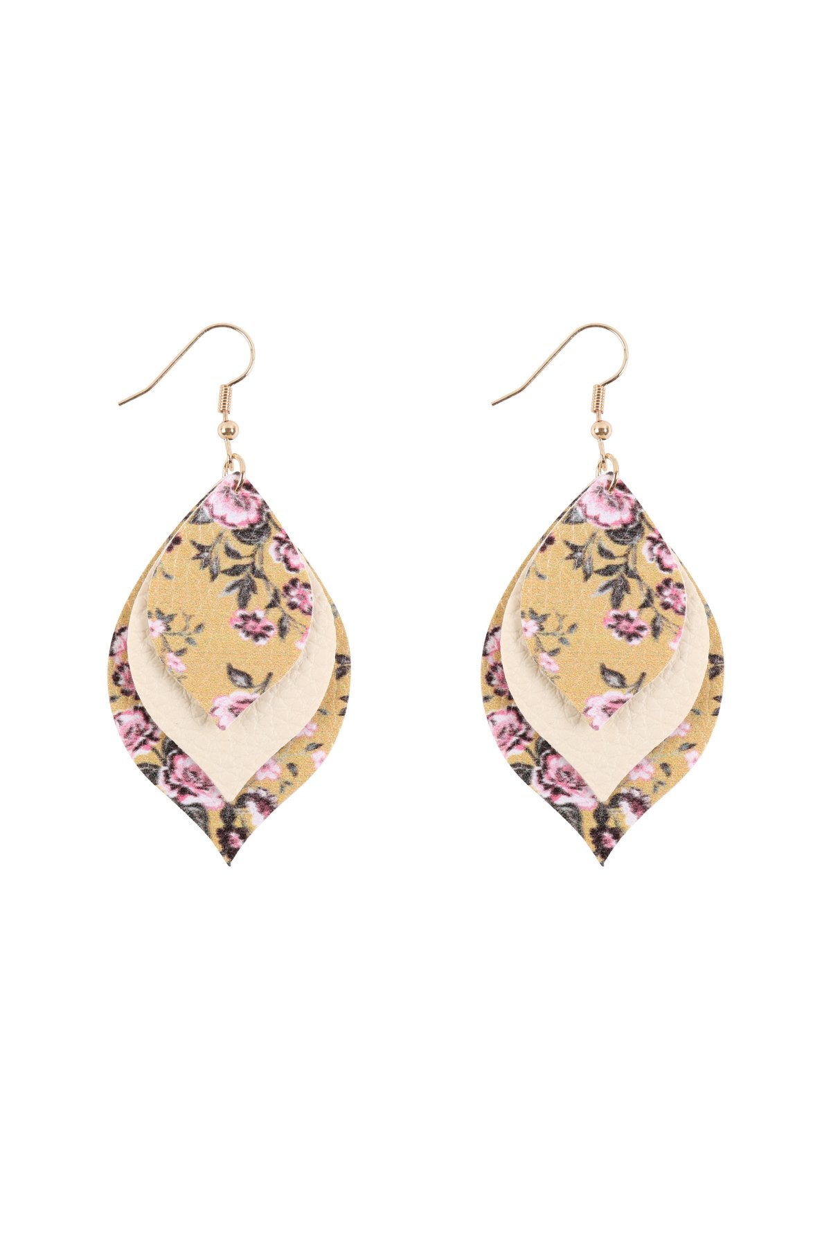 Floral Leather Marquise Drop Earrings