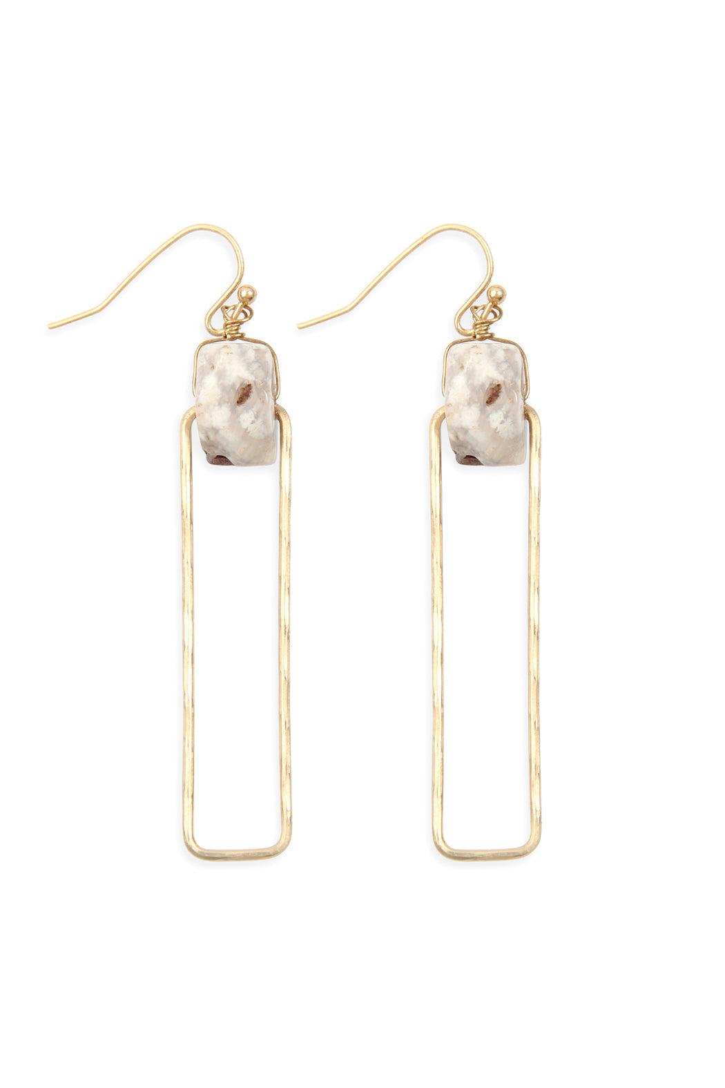 Semi-Stone Linked Textured Wire Drop Earrings