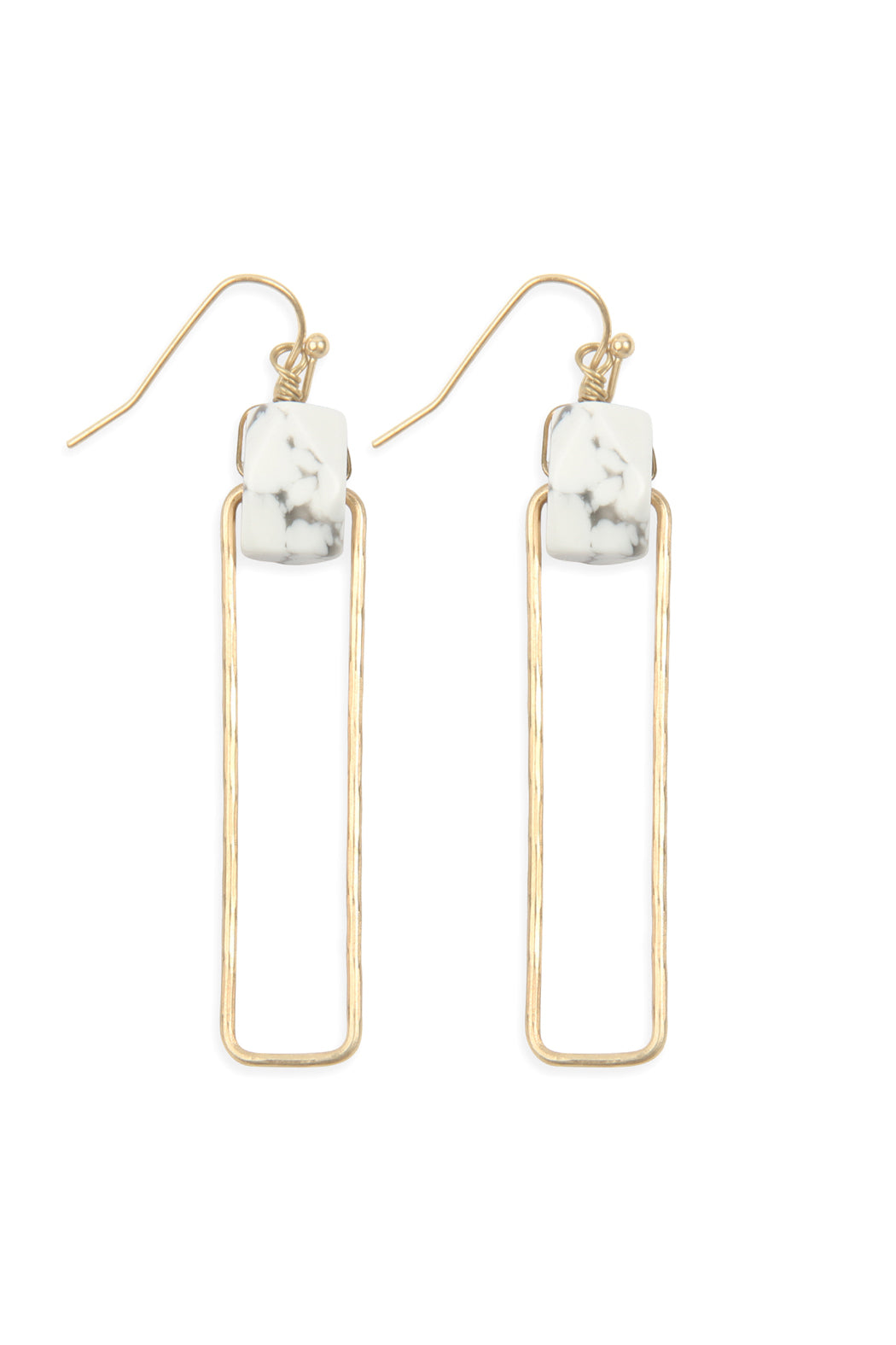 Semi-Stone Linked Textured Wire Drop Earrings