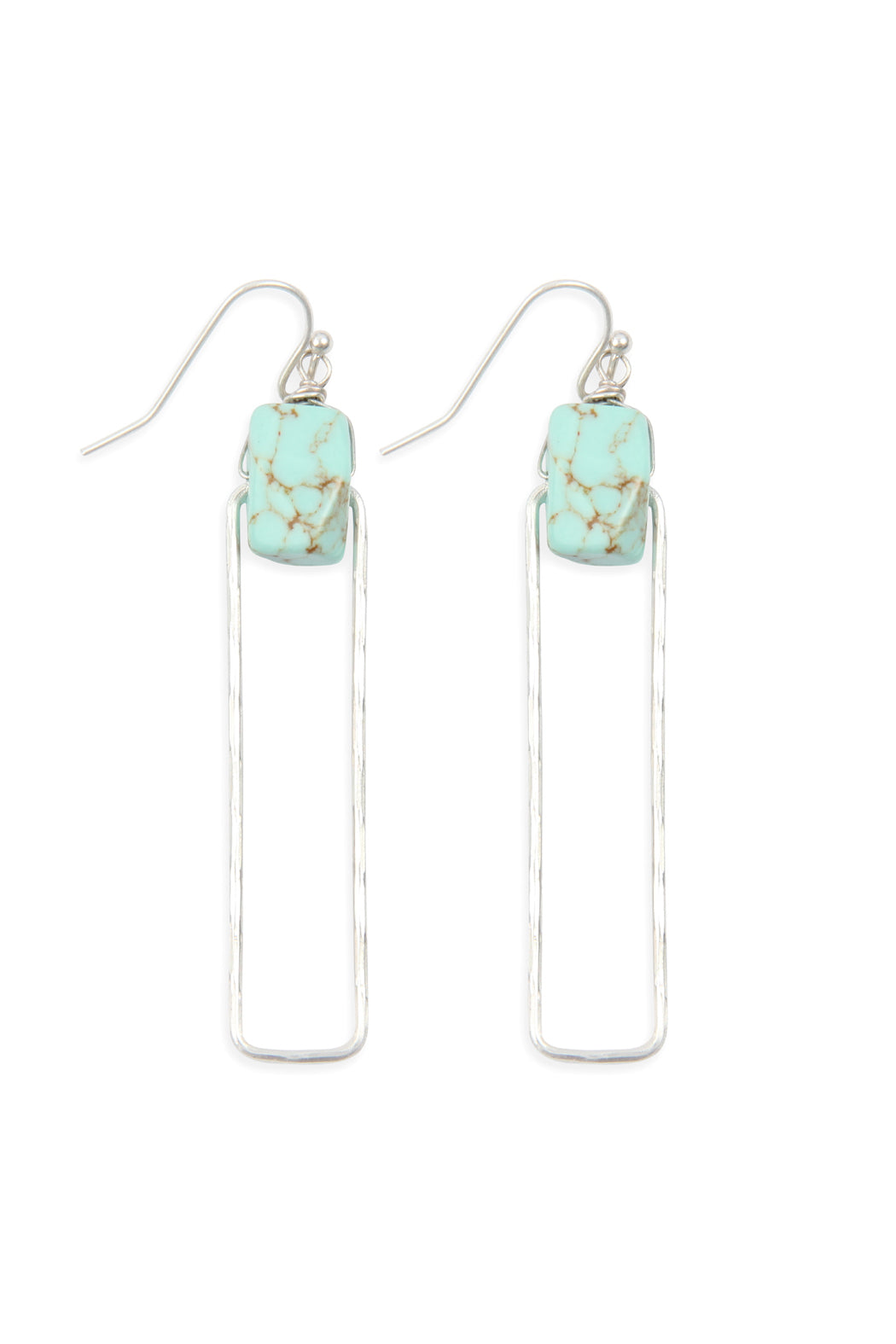 Semi-Stone Linked Textured Wire Drop Earrings