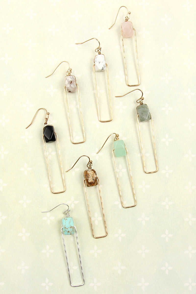 Semi-Stone Linked Textured Wire Drop Earrings