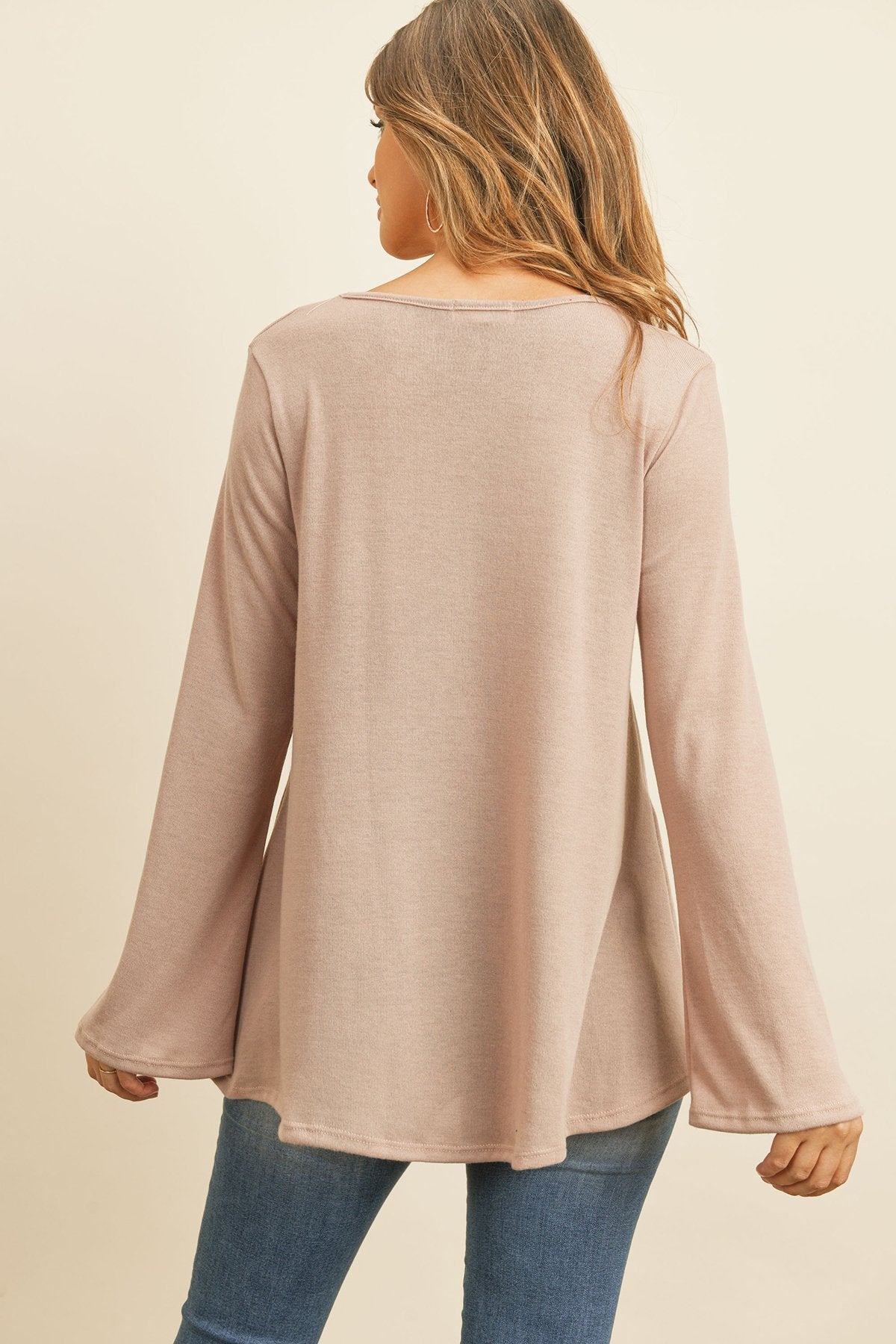 Women’s Crisscross Neck Hacci Top – Long Sleeve Casual Wear