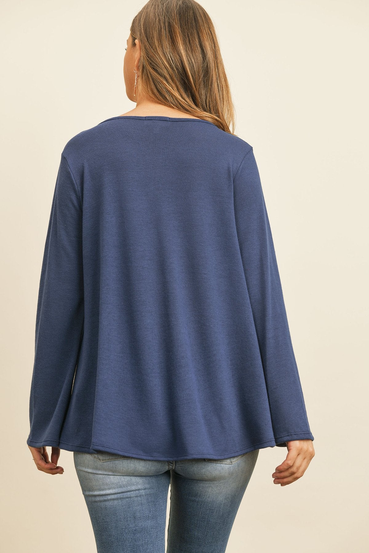 Women’s Crisscross Neck Hacci Top – Long Sleeve Casual Wear