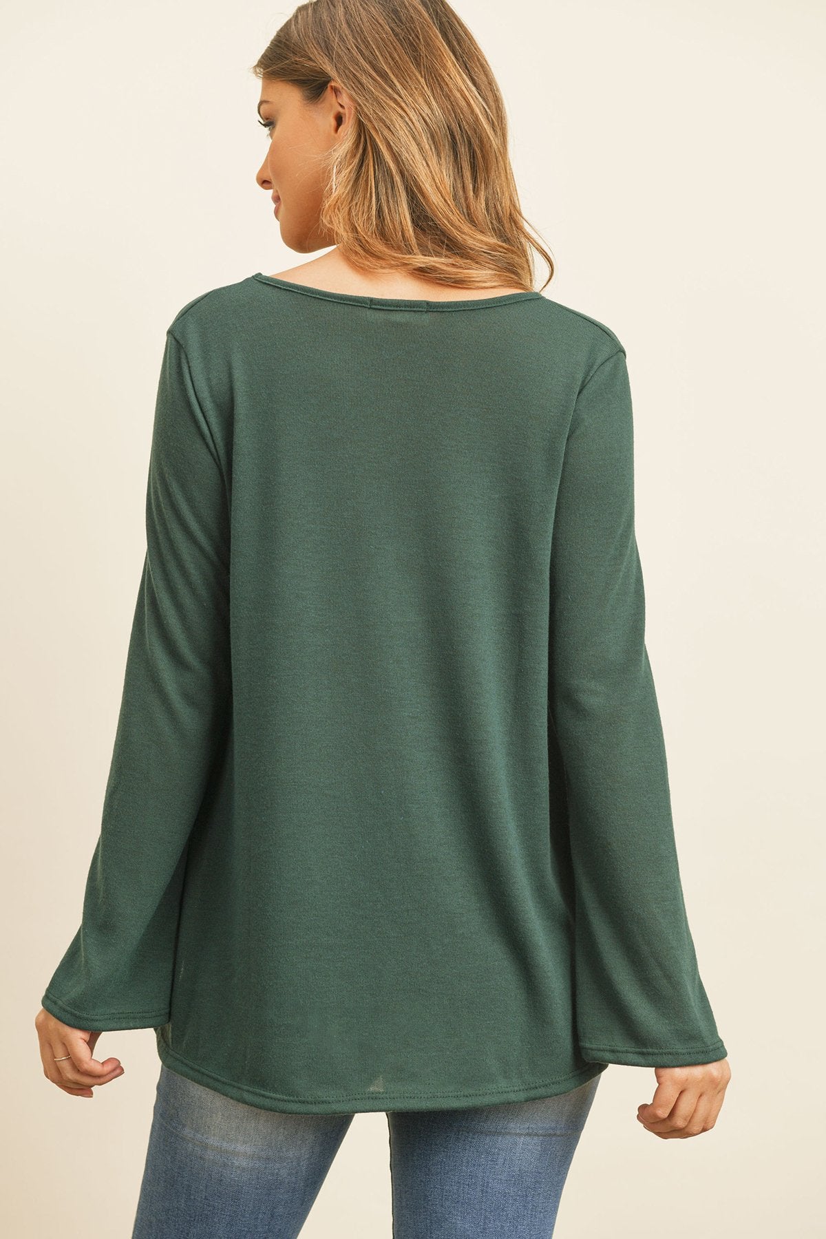 Women’s Crisscross Neck Hacci Top – Long Sleeve Casual Wear