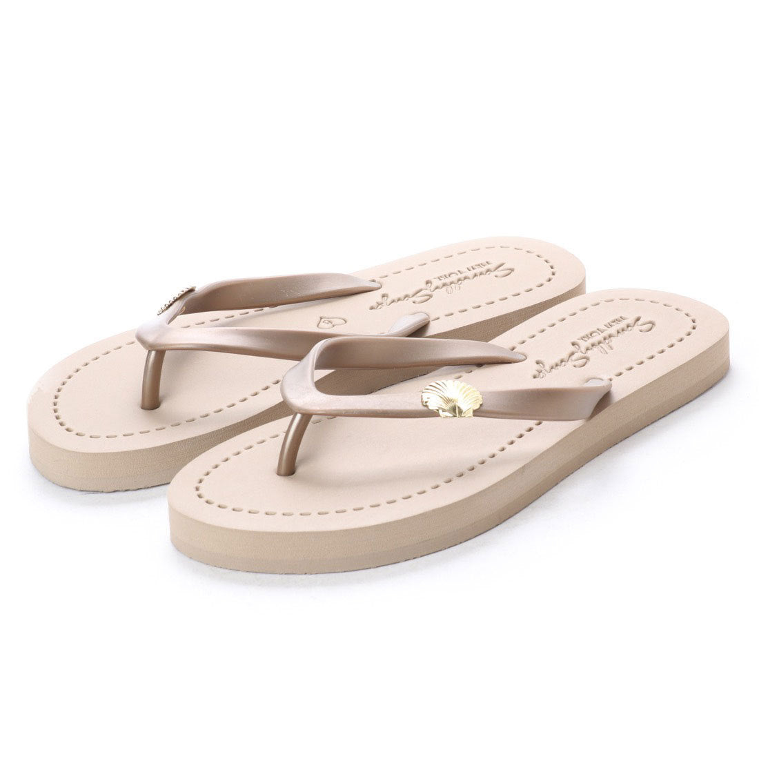 Girls Big Kids Gold Flip Flops with Studded Shell Charm Sandals