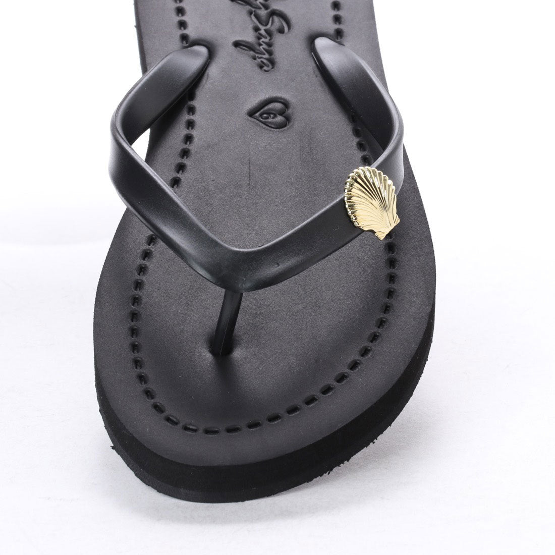 Girls Big Kids Gold Flip Flops with Studded Shell Charm Sandals
