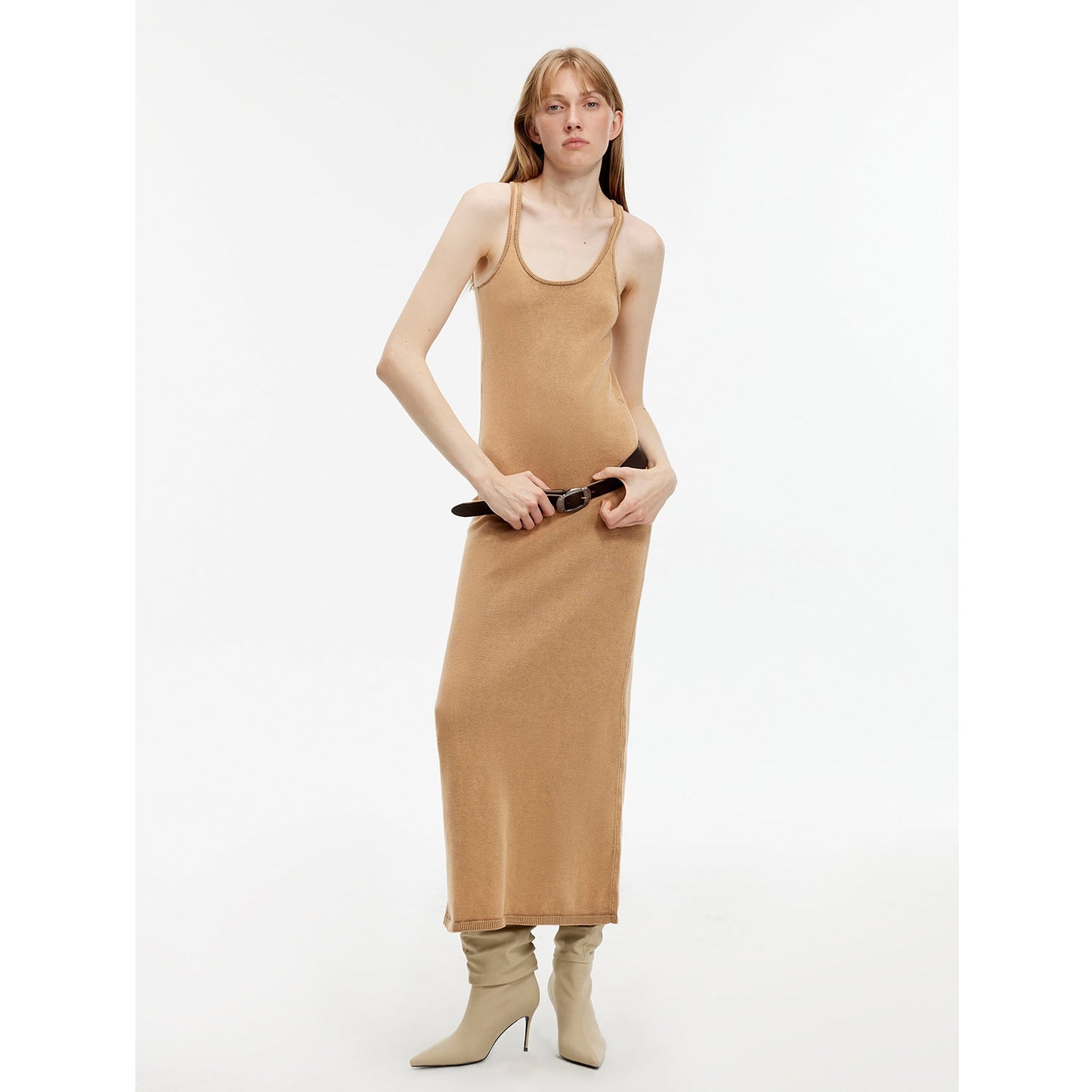Distressed Ferment-Washed Vest Dress