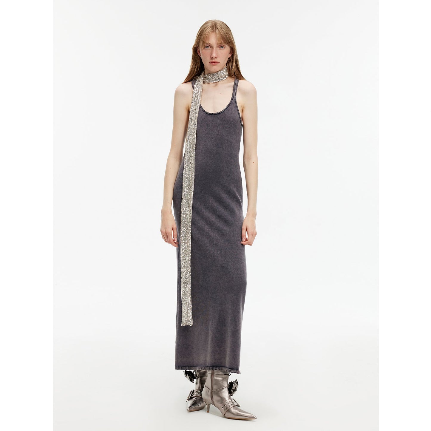 Distressed Ferment-Washed Vest Dress