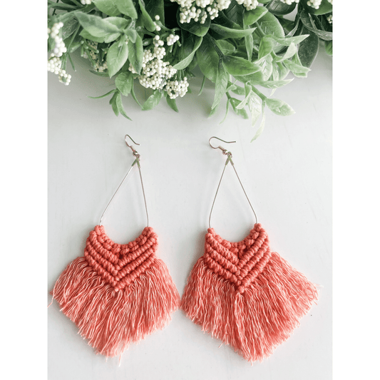 Boho Macrame Coral Earrings