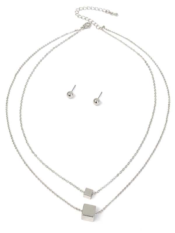 Two-Layer Necklace with Cube Pendant