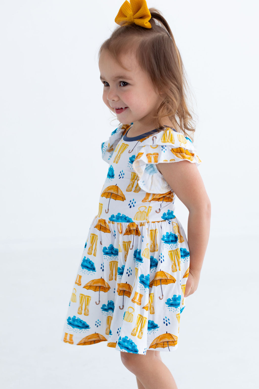 Rainy Days Flutter Sleeve Twirl Dress