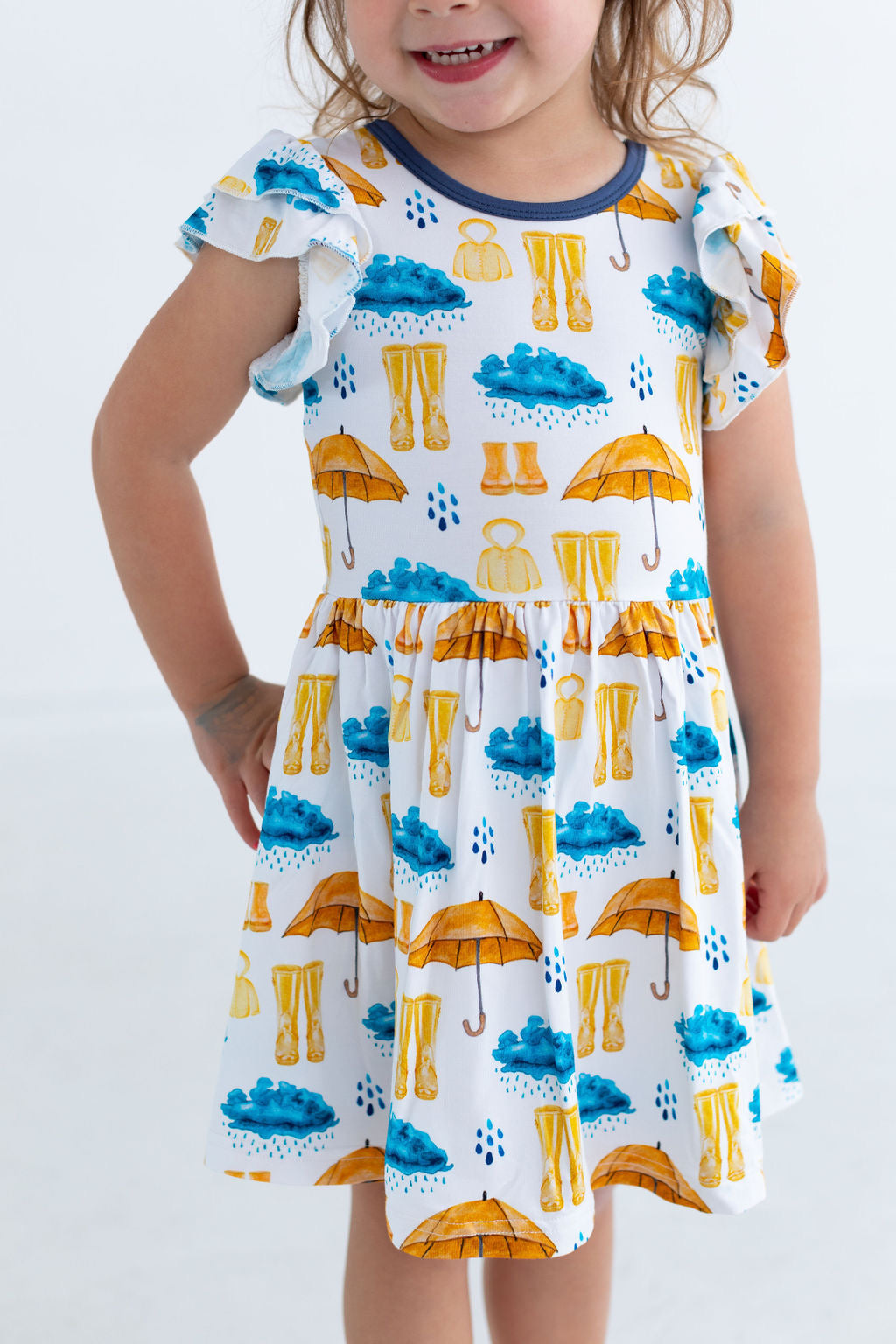 Rainy Days Flutter Sleeve Twirl Dress