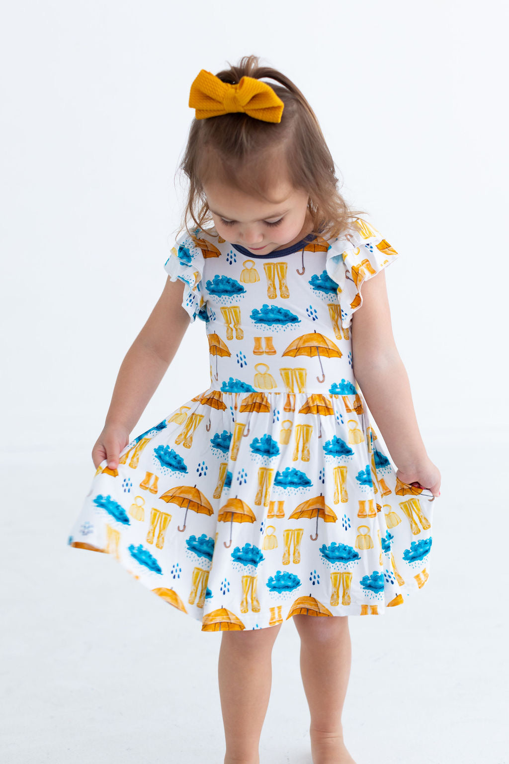 Rainy Days Flutter Sleeve Twirl Dress