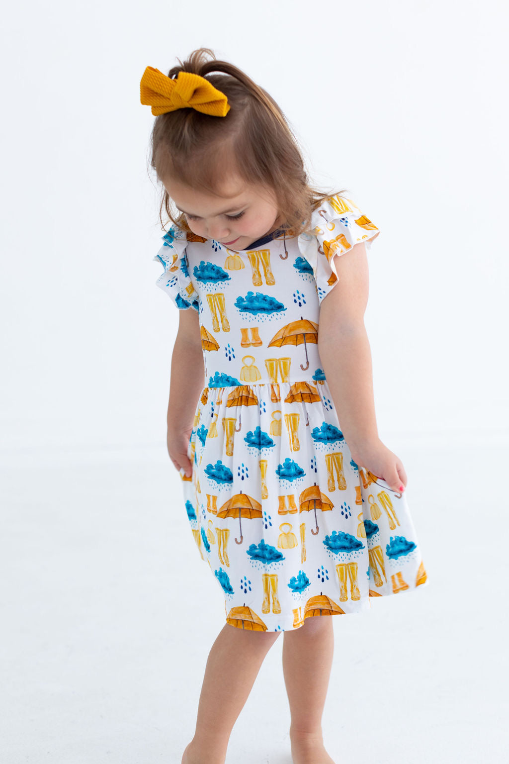 Rainy Days Flutter Sleeve Twirl Dress