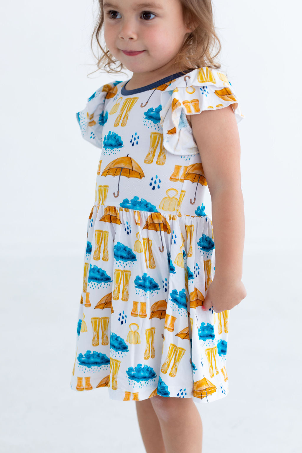 Rainy Days Flutter Sleeve Twirl Dress
