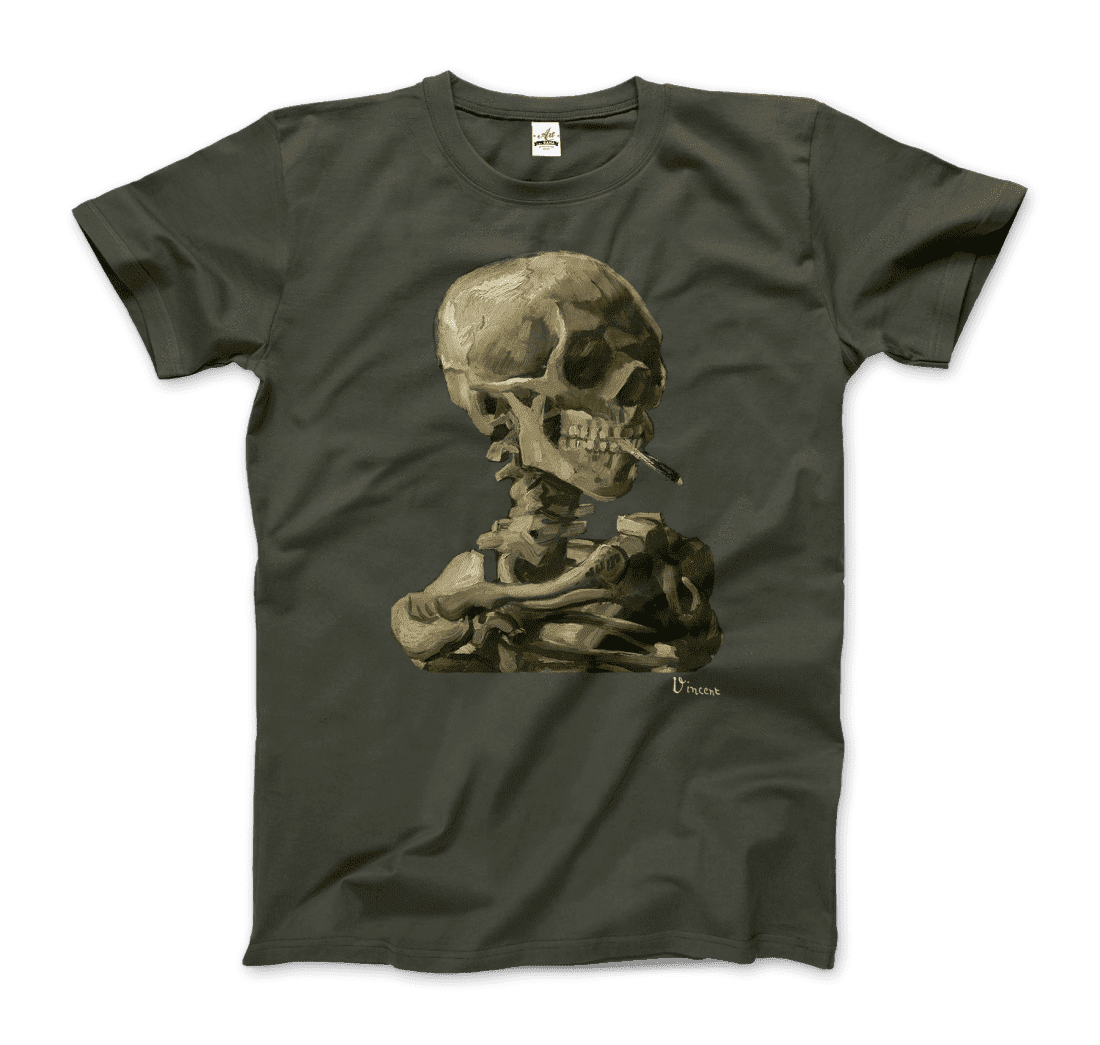 Van Gogh 1886 Skull Skeleton with Cigarette Art T-Shirt