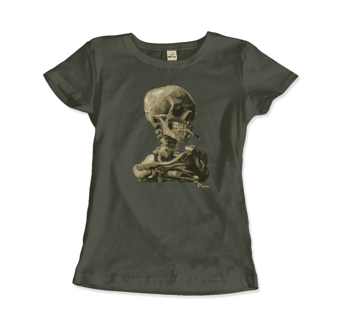 Van Gogh 1886 Skull Skeleton with Cigarette Art T-Shirt