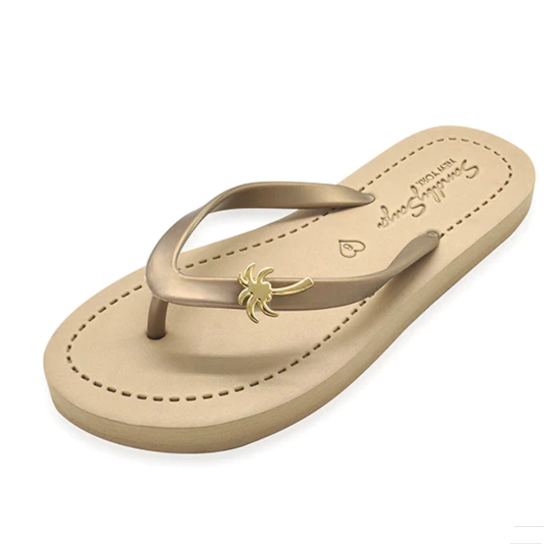 Big Kids Gold Palm Tree Flip Flops – Studded Charm Sandals